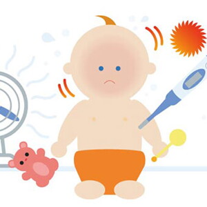 Illustration of baby with fever Illustration of baby with fever
